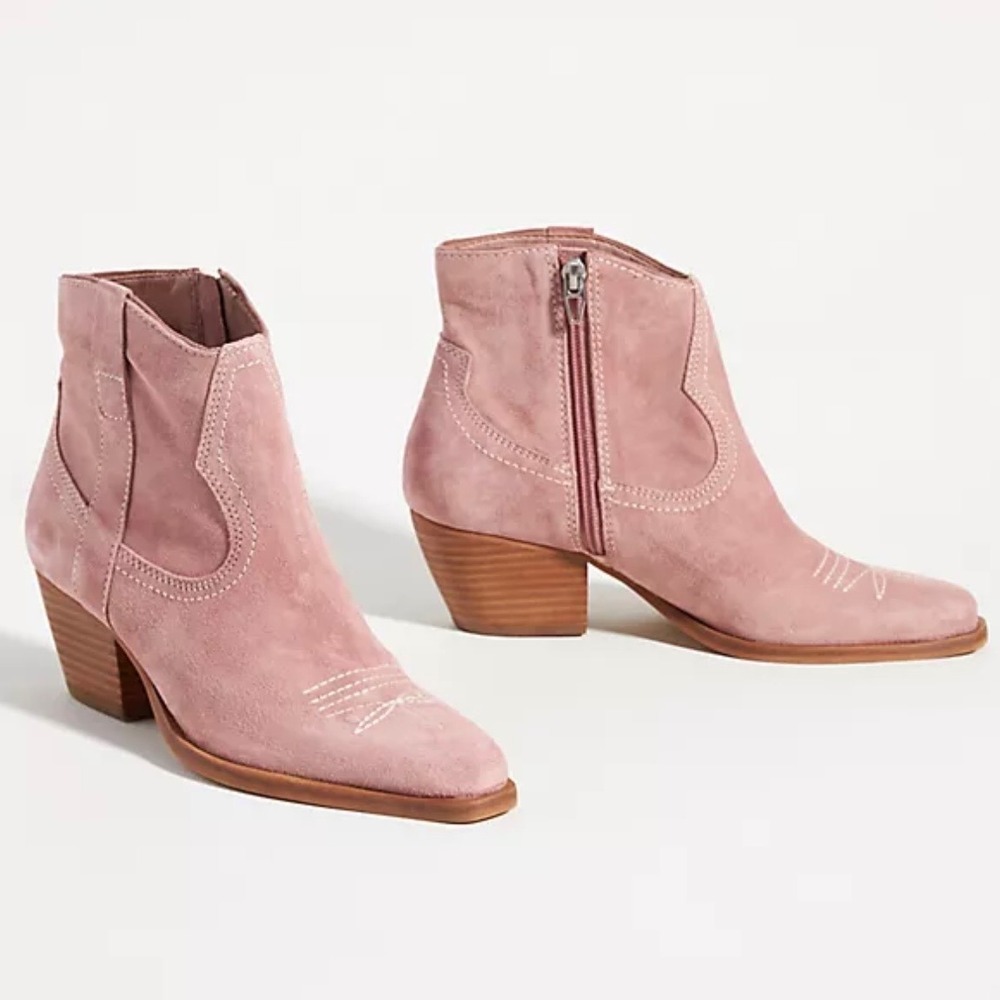 Dolce Vita Pink Rose Suede Leather Slima‎ Western Ankle Booties Boots Women's 10